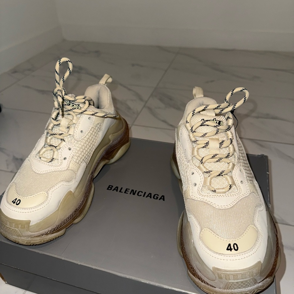 Balenciaga Cream Triple S Sneakers - Picture 2 of 8